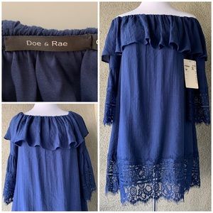 “Doe & Rae” Navy Off-Shoulder Tunic or Mini-Dress NWT size L